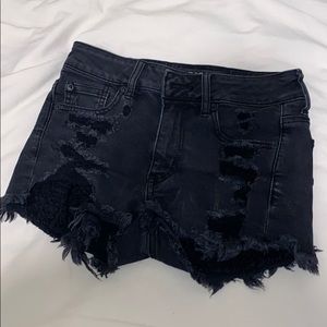 Distressed black shorts